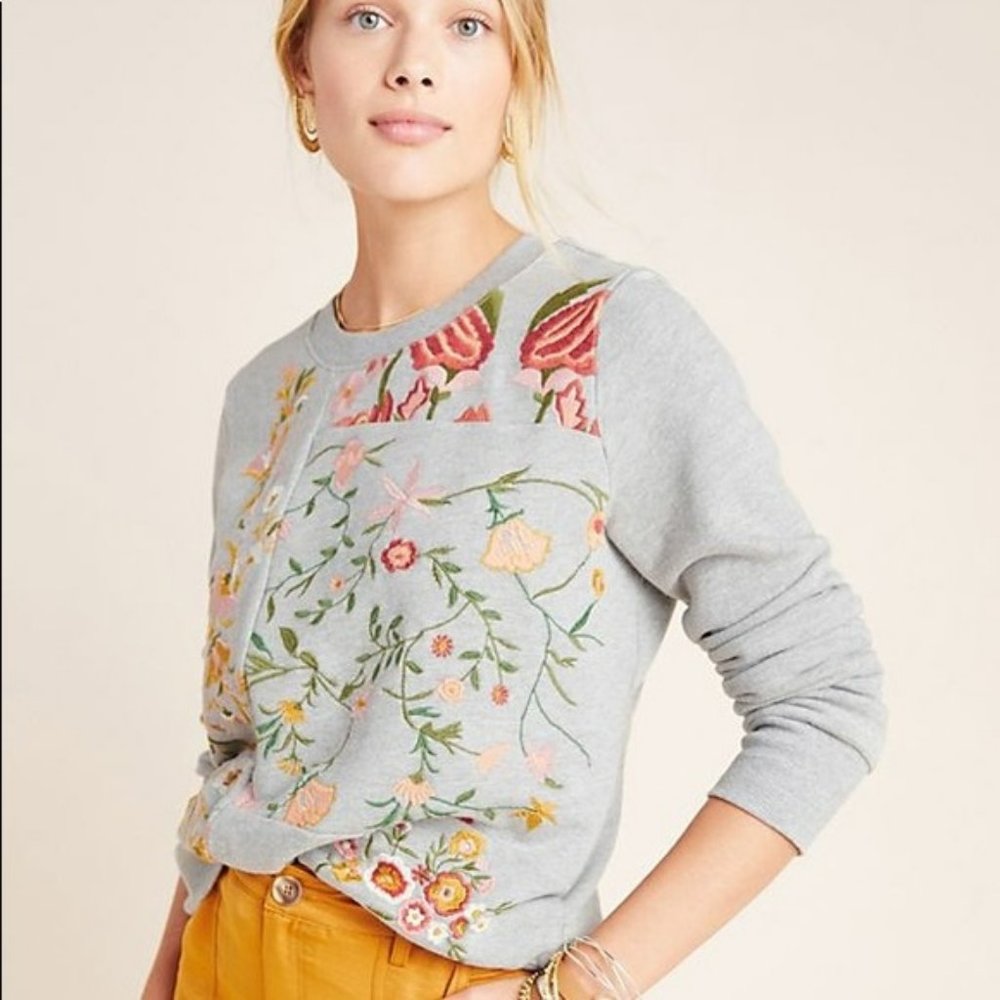 Anthropologie Maeve Floral Embroidered Sweatshirt